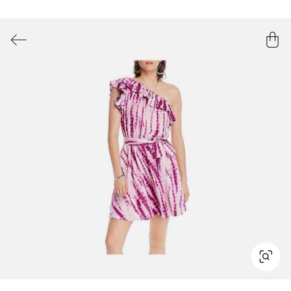 LINI Womens Purple Ruffled Tie-Dye Short Mini Dress S NWT One Sleeve Belt $288.0
